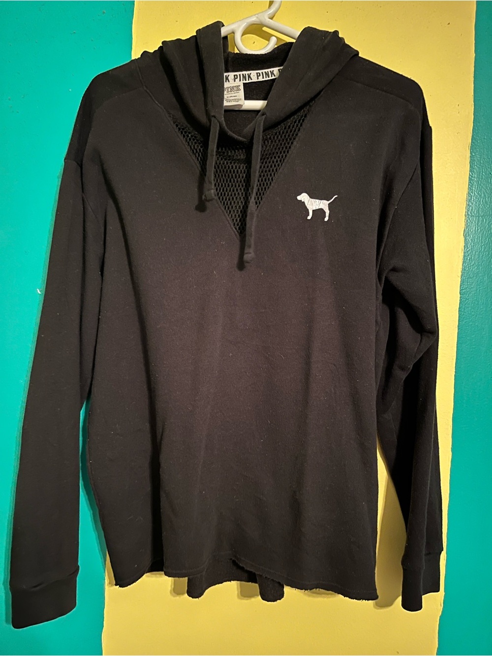 PINK Victoria's Secret Black Mesh Hoodie with Dog Logo